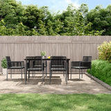 NNEVL 7 Piece Garden Dining Set with Cushions Black Poly Rattan and Steel