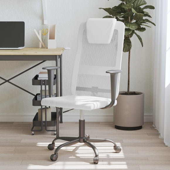 NNEVL Office Chair White Mesh Fabric and Faux Leather