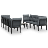 NNEVL 9 Piece Garden Lounge Set Black and Grey Poly Rattan
