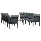 NNEVL 9 Piece Garden Lounge Set Black and Grey Poly Rattan