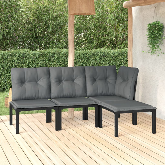 NNEVL 4 Piece Garden Lounge Set Black and Grey Poly Rattan