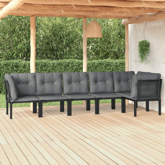 NNEVL 6 Piece Garden Lounge Set Black and Grey Poly Rattan