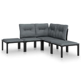 NNEVL 5 Piece Garden Lounge Set Black and Grey Poly Rattan