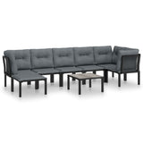 NNEVL 8 Piece Garden Lounge Set Black and Grey Poly Rattan