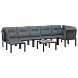 NNEVL 8 Piece Garden Lounge Set Black and Grey Poly Rattan