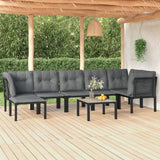NNEVL 8 Piece Garden Lounge Set Black and Grey Poly Rattan