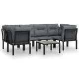 NNEVL 7 Piece Garden Lounge Set Black and Grey Poly Rattan
