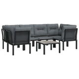 NNEVL 7 Piece Garden Lounge Set Black and Grey Poly Rattan