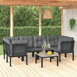 NNEVL 7 Piece Garden Lounge Set Black and Grey Poly Rattan
