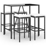 NNEVL 5 Piece Garden Bar Set with Cushions Black Poly Rattan
