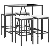 NNEVL 5 Piece Garden Bar Set with Cushions Black Poly Rattan
