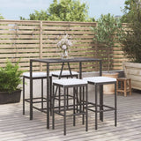 NNEVL 5 Piece Garden Bar Set with Cushions Black Poly Rattan