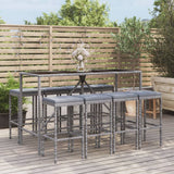 NNEVL 9 Piece Garden Bar Set with Cushions Grey Poly Rattan