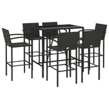NNEVL 7 Piece Garden Bar Set Black Poly Rattan