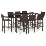 NNEVL 9 Piece Garden Bar Set Brown Poly Rattan