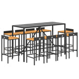 NNEVL 11 Piece Garden Bar Set Black Poly Rattan& Solid Wood Acacia