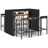 NNEVL 7 Piece Garden Bar Set Black Poly Rattan& Solid Wood Acacia