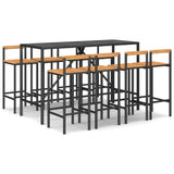 NNEVL 9 Piece Garden Bar Set Black Poly Rattan& Solid Wood Acacia