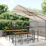 NNEVL 9 Piece Garden Bar Set Black Poly Rattan& Solid Wood Acacia