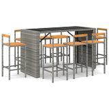 NNEVL 9 Piece Garden Bar Set Grey Poly Rattan& Solid Wood Acacia