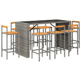 NNEVL 9 Piece Garden Bar Set Grey Poly Rattan& Solid Wood Acacia