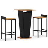 NNEVL 3 Piece Garden Bar Set Black Poly Rattan&Solid Wood Acacia