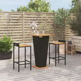 NNEVL 3 Piece Garden Bar Set Black Poly Rattan&Solid Wood Acacia
