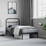 NNEVL Metal Bed Frame with Headboard Black 92x187 cm Single Size