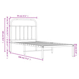 NNEVL Metal Bed Frame with Headboard Black 92x187 cm Single Size