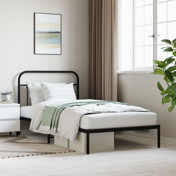 NNEVL Metal Bed Frame with Headboard Black 107x203 cm King Single Size
