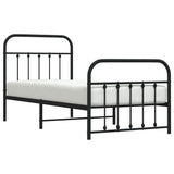 NNEVL Metal Bed Frame with Headboard and Footboard Black 92x187 cm Single Size