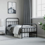 NNEVL Metal Bed Frame with Headboard and Footboard Black 92x187 cm Single Size