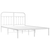 NNEVL Metal Bed Frame with Headboard White 137x187 cm Double Size