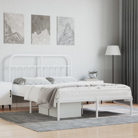 NNEVL Metal Bed Frame with Headboard White 137x187 cm Double Size