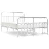 NNEVL Metal Bed Frame with Headboard and Footboard White 153x203 cm Queen Size
