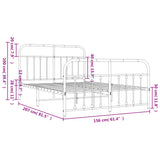 NNEVL Metal Bed Frame with Headboard and Footboard White 153x203 cm Queen Size