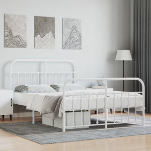 NNEVL Metal Bed Frame with Headboard and Footboard White 153x203 cm Queen Size