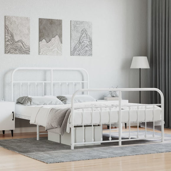 NNEVL Metal Bed Frame with Headboard and Footboard White 153x203 cm Queen Size
