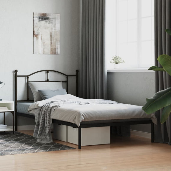 NNEVL Metal Bed Frame with Headboard Black 107x203 cm King Single