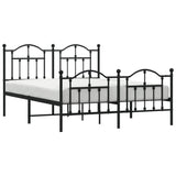 NNEVL Metal Bed Frame with Headboard and Footboard Black 137x187 cm Double