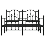 NNEVL Metal Bed Frame with Headboard and Footboard Black 137x187 cm Double