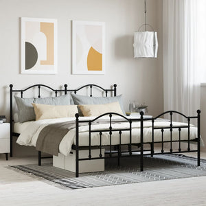 NNEVL Metal Bed Frame with Headboard and Footboard Black 183x203 cm King