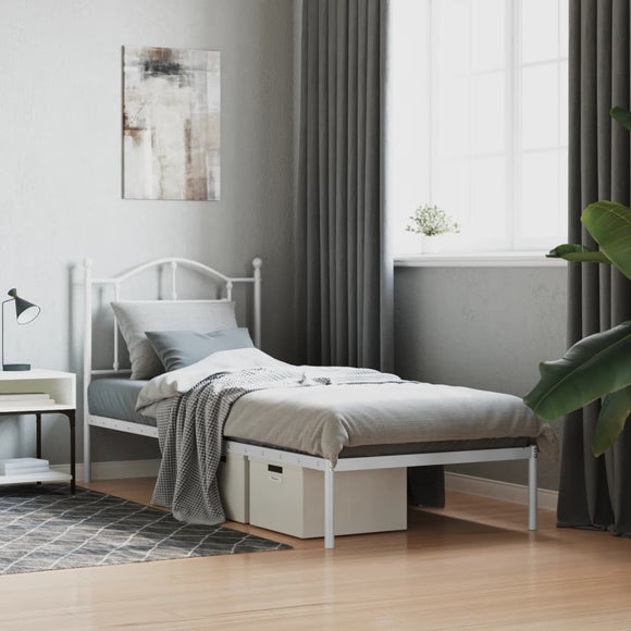 NNEVL Metal Bed Frame with Headboard White 92x187 cm Single