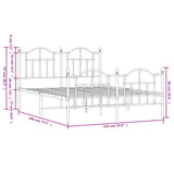NNEVL Metal Bed Frame with Headboard and Footboard White 137x187 cm Double