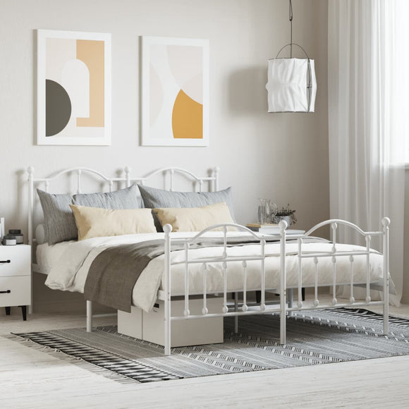 NNEVL Metal Bed Frame with Headboard and Footboard White 137x187 cm Double