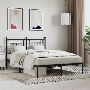 NNEVL Metal Bed Frame with Headboard Black 153x203 cm Queen Size