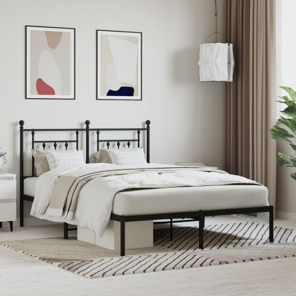 NNEVL Metal Bed Frame with Headboard Black 153x203 cm Queen Size
