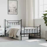 NNEVL Metal Bed Frame with Headboard and Footboard Black 107x203 cm King Single Size