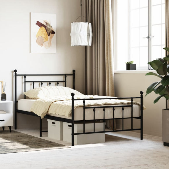 NNEVL Metal Bed Frame with Headboard and Footboard Black 107x203 cm King Single Size