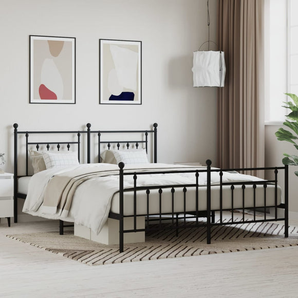 NNEVL Metal Bed Frame with Headboard and Footboard Black 183x203 cm King Size